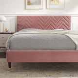 Chevron Tufted Performance Velvet Platform Bed with Gold Detailed Legs - Platform Bed available at Alpine Outlets in Denver