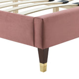 Chevron Tufted Performance Velvet Platform Bed with Gold Detailed Legs - Platform Bed available at Alpine Outlets in Denver