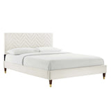 Chevron Tufted Performance Velvet Platform Bed with Gold Detailed Legs - Platform Bed available at Alpine Outlets in Denver