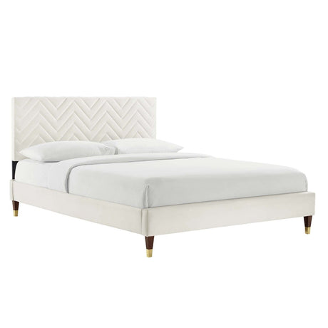 Chevron Tufted Performance Velvet Platform Bed with Gold Detailed Legs - Platform Bed available at Alpine Outlets in Denver