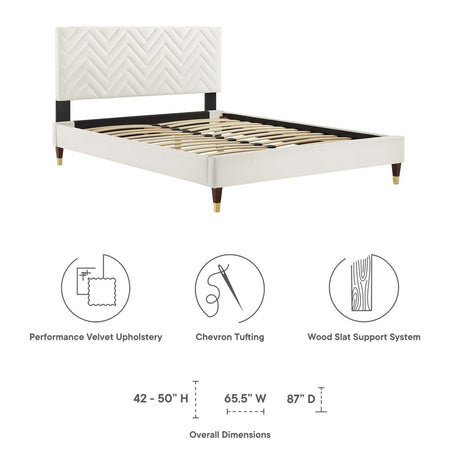 Chevron Tufted Performance Velvet Platform Bed with Gold Detailed Legs - Platform Bed available at Alpine Outlets in Denver
