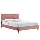 Chevron Tufted Performance Velvet Platform Bed with Gold Detailed Legs - Platform Bed available at Alpine Outlets in Denver