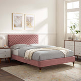 Chevron Tufted Performance Velvet Platform Bed with Gold Detailed Legs - Platform Bed available at Alpine Outlets in Denver
