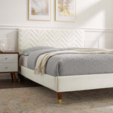 Chevron Tufted Performance Velvet Platform Bed with Gold Detailed Legs - Platform Bed available at Alpine Outlets in Denver