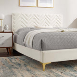 Chevron Tufted Performance Velvet Platform Bed with Gold Metal Legs - Platform Bed available at Alpine Outlets in Denver