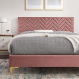 Chevron Tufted Performance Velvet Platform Bed with Gold Metal Legs - Platform Bed available at Alpine Outlets in Denver