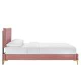 Chevron Tufted Performance Velvet Platform Bed with Gold Metal Legs - Platform Bed available at Alpine Outlets in Denver
