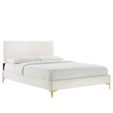 Chevron Tufted Performance Velvet Platform Bed with Gold Metal Legs - Platform Bed available at Alpine Outlets in Denver