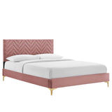 Chevron Tufted Performance Velvet Platform Bed with Gold Metal Legs - Platform Bed available at Alpine Outlets in Denver