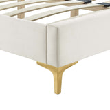Chevron Tufted Performance Velvet Platform Bed with Gold Metal Legs - Platform Bed available at Alpine Outlets in Denver