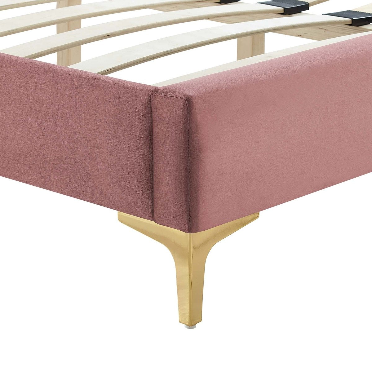 Chevron Tufted Performance Velvet Platform Bed with Gold Metal Legs - Platform Bed available at Alpine Outlets in Denver