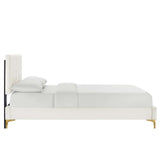 Chevron Tufted Performance Velvet Platform Bed with Gold Metal Legs - Platform Bed available at Alpine Outlets in Denver