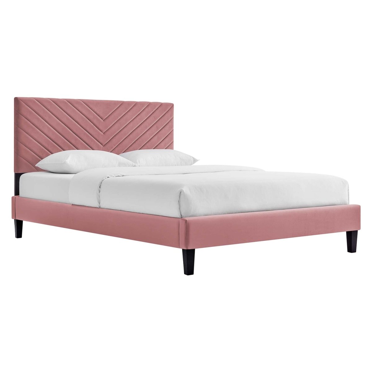 Chevron Tufted Performance Velvet Platform Bed with Tapered Black Legs - Platform Bed available at Alpine Outlets in Denver
