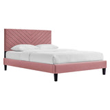 Chevron Tufted Performance Velvet Platform Bed with Tapered Black Legs - Platform Bed available at Alpine Outlets in Denver