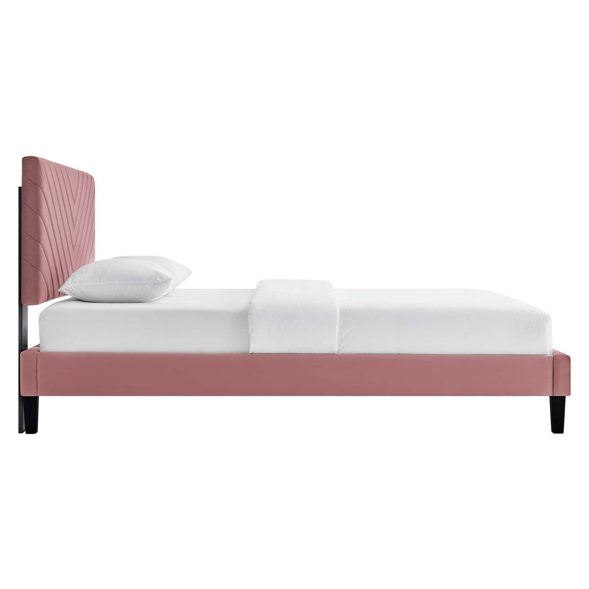 Chevron Tufted Performance Velvet Platform Bed with Tapered Black Legs - Platform Bed available at Alpine Outlets in Denver