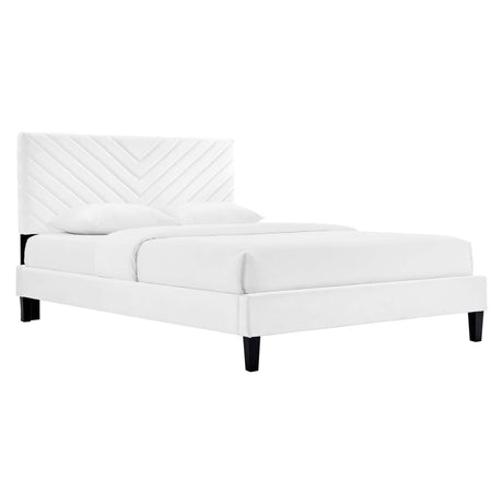 Chevron Tufted Performance Velvet Platform Bed with Tapered Black Legs - Platform Bed available at Alpine Outlets in Denver