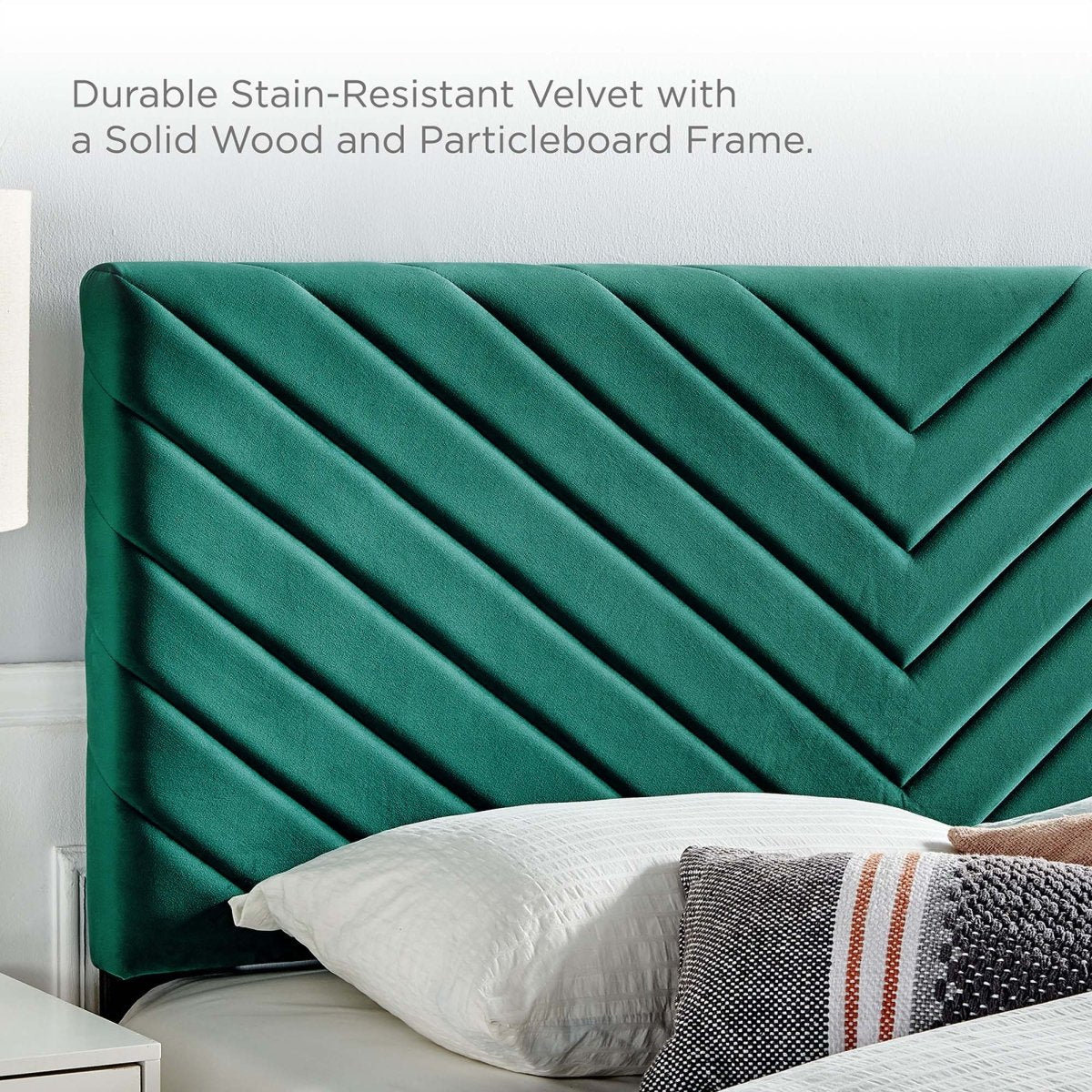 Chevron Tufted Performance Velvet Platform Bed with Tapered Black Legs - Platform Bed available at Alpine Outlets in Denver
