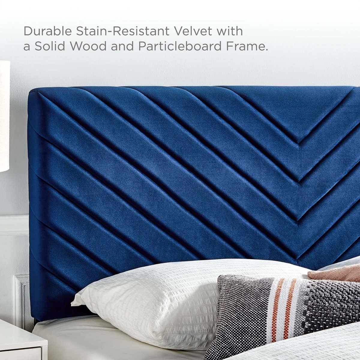 Chevron Tufted Performance Velvet Platform Bed with Tapered Black Legs - Platform Bed available at Alpine Outlets in Denver