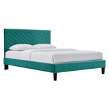 Chevron Tufted Performance Velvet Platform Bed with Tapered Black Legs - Platform Bed available at Alpine Outlets in Denver