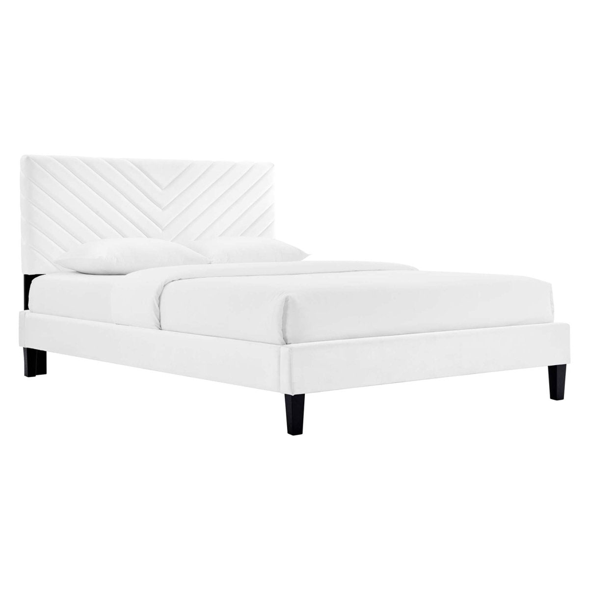 Chevron Tufted Performance Velvet Platform Bed with Tapered Black Legs - Platform Bed available at Alpine Outlets in Denver