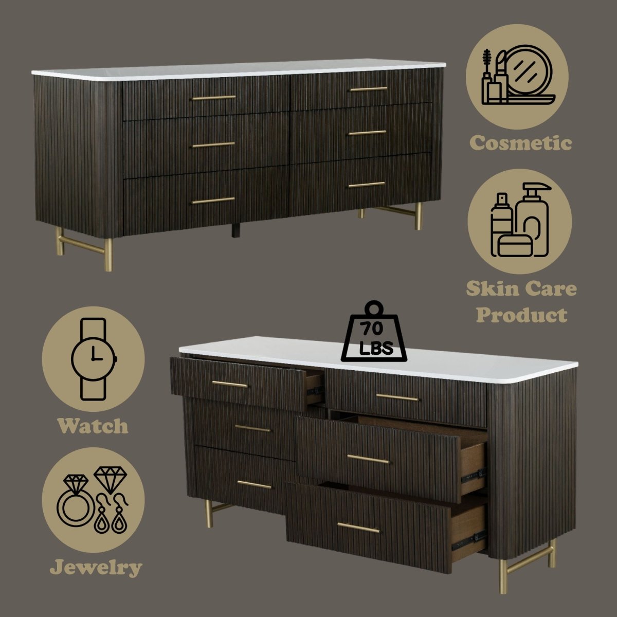 Clayten - Dresser - Espresso / White Marble - Dressers available at Alpine Outlets in Denver