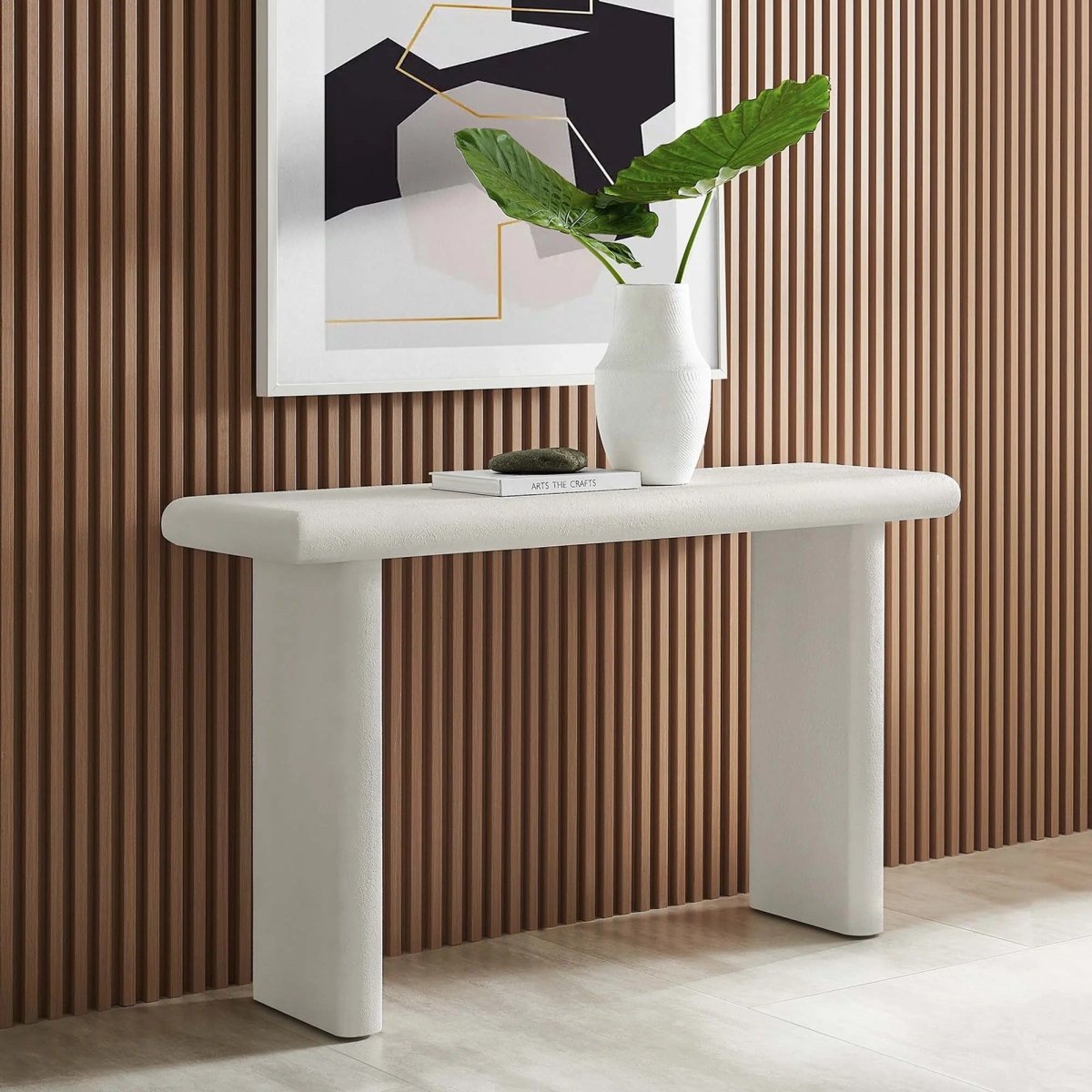 Concrete Textured Console Table with Wood Base – 52 Inch - Ottomans available at Alpine Outlets in Denver