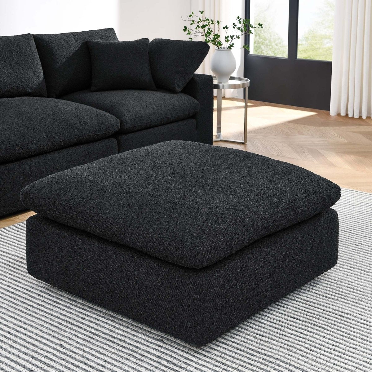 Contemporary Overstuffed Boucle Upholstered Ottoman – 40 Inch - Ottomans available at Alpine Outlets in Denver