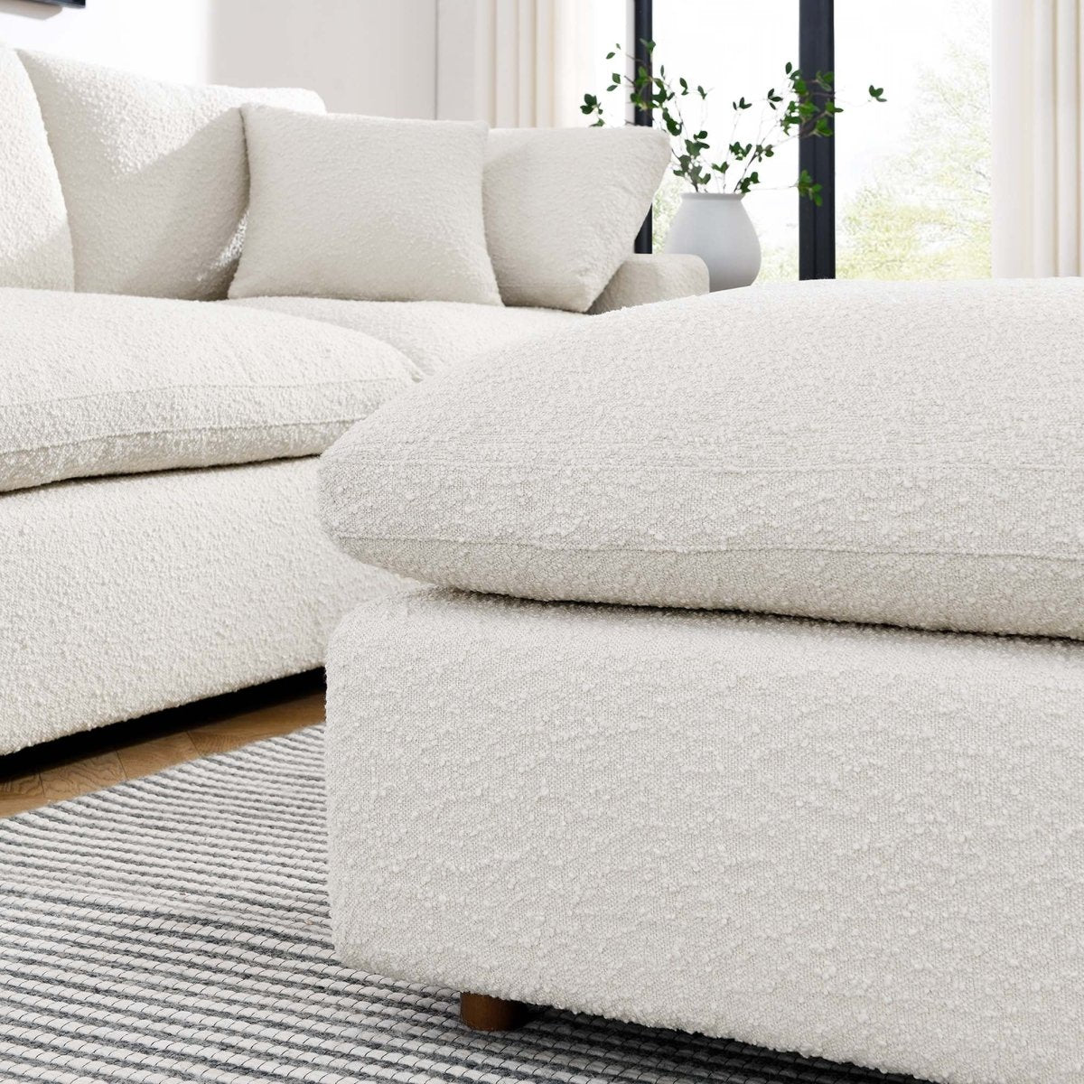 Contemporary Overstuffed Boucle Upholstered Ottoman – 40 Inch - Ottomans available at Alpine Outlets in Denver