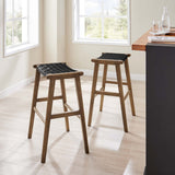 Contemporary Woven Leather and Wood Bar Stool Set of 2 - Stools available at Alpine Outlets in Denver