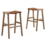 Contemporary Woven Leather and Wood Bar Stool Set of 2 - Stools available at Alpine Outlets in Denver