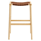 Contemporary Woven Leather and Wood Bar Stool Set of 2 - Stools available at Alpine Outlets in Denver