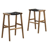 Contemporary Woven Leather and Wood Bar Stool Set of 2 - Stools available at Alpine Outlets in Denver