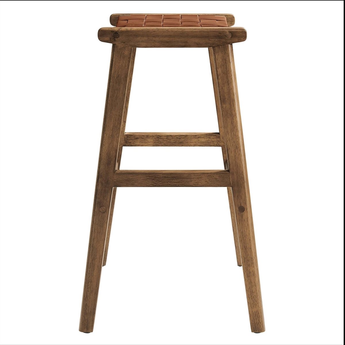 Contemporary Woven Leather and Wood Bar Stool Set of 2 - Stools available at Alpine Outlets in Denver