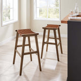 Contemporary Woven Leather and Wood Bar Stool Set of 2 - Stools available at Alpine Outlets in Denver