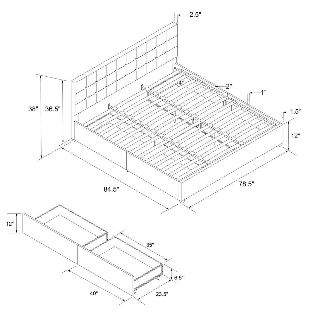 CosmoLiving Serena Upholstered Bed with Drawers - King Size - Alpine Outlets