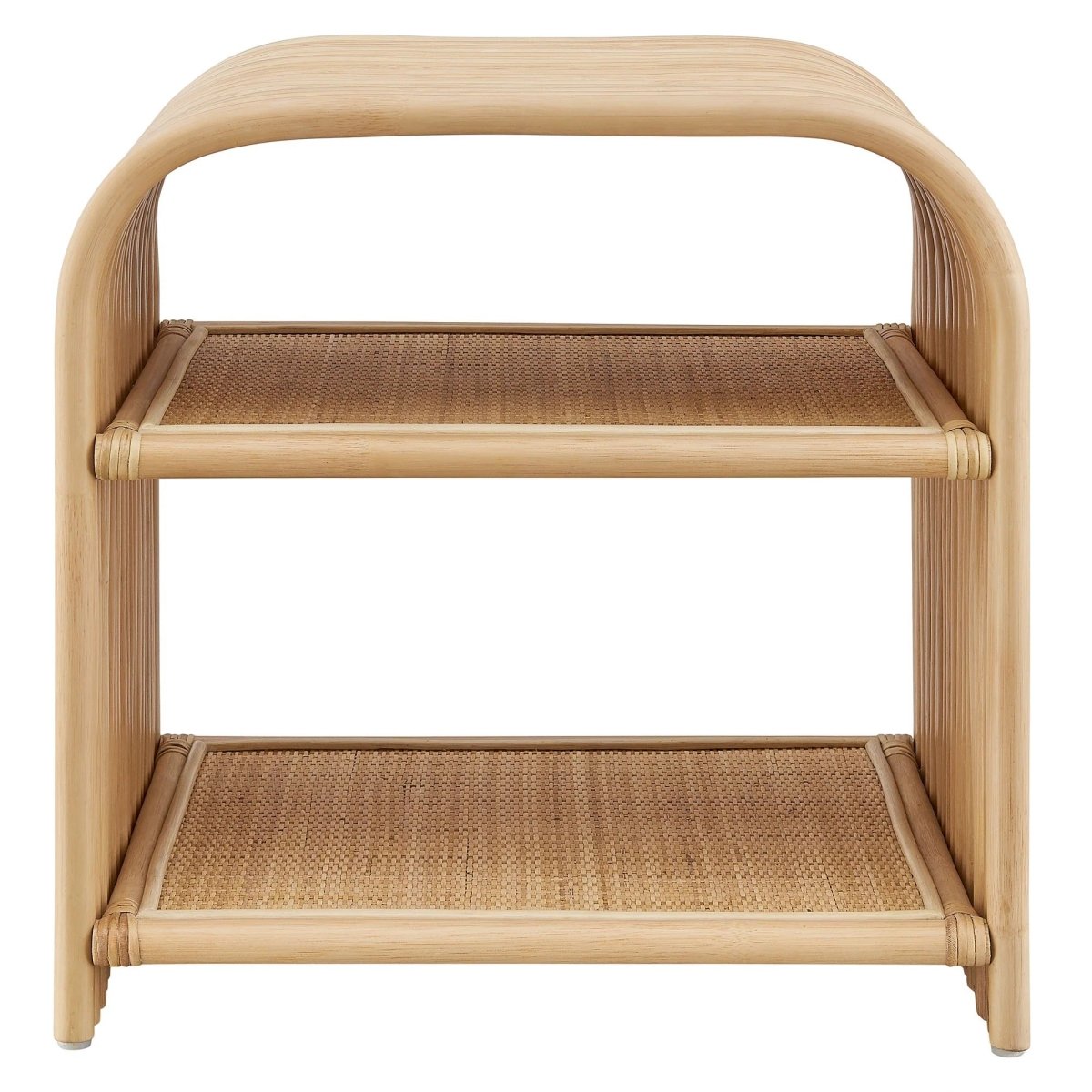 Curved Rattan Side Table with Shelf – Natural 24 Inch - End & Side Tables available at Alpine Outlets in Denver