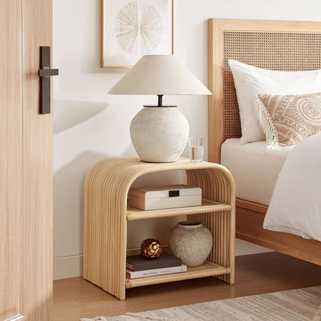 Curved Rattan Side Table with Shelf – Natural 24 Inch - End & Side Tables available at Alpine Outlets in Denver