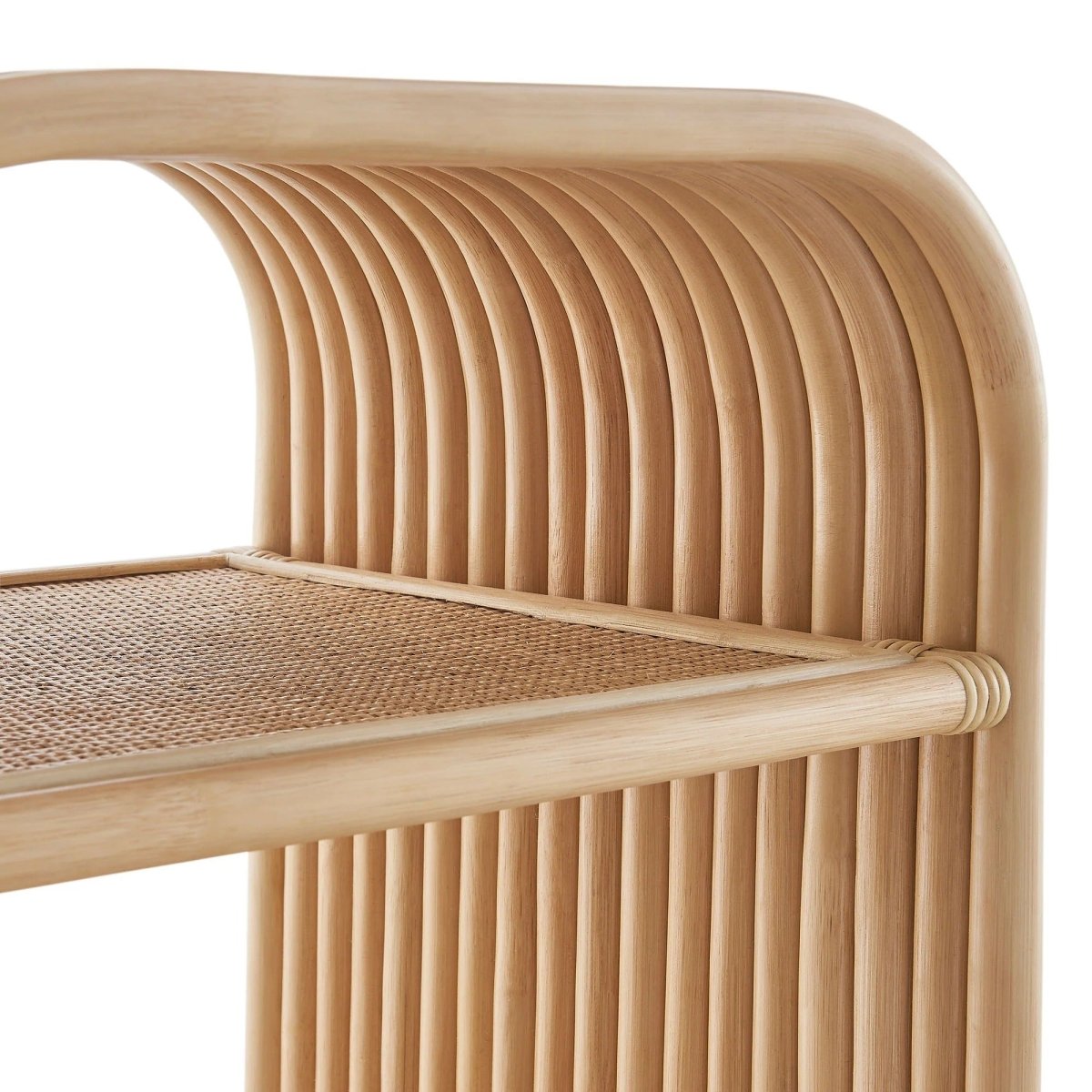 Curved Rattan Side Table with Shelf – Natural 24 Inch - End & Side Tables available at Alpine Outlets in Denver