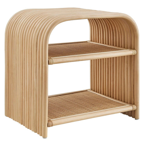 Curved Rattan Side Table with Shelf – Natural 24 Inch - End & Side Tables available at Alpine Outlets in Denver