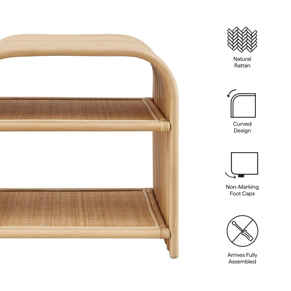 Curved Rattan Side Table with Shelf – Natural 24 Inch - End & Side Tables available at Alpine Outlets in Denver