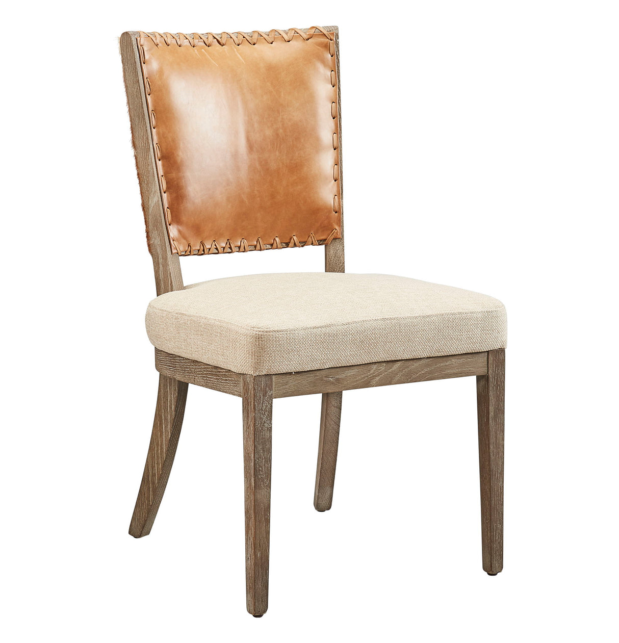 Lina - Chair - Leather And Linen (Set of 2) - Light Brown