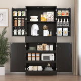 Fluted Kitchen Pantry Cabinet With 3 Keyboard Drawers & 6 Adjustable Door Shelves