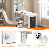 Folding Desk With Storage, Foldable Convertible Writing Table With Blackboard And Shelves For Home Office
