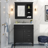 Bathroom Vanity With Top Sink, 2 Doors And 3 Drawers, Freestanding Set With Mirror Cabinet
