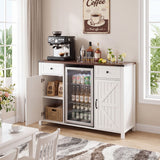 Coffee Bar With Mini Fridge Space & Built In Charging Station, Large Bar Cabinet With Drawers & Adjustable Shelves For Kitchen - White