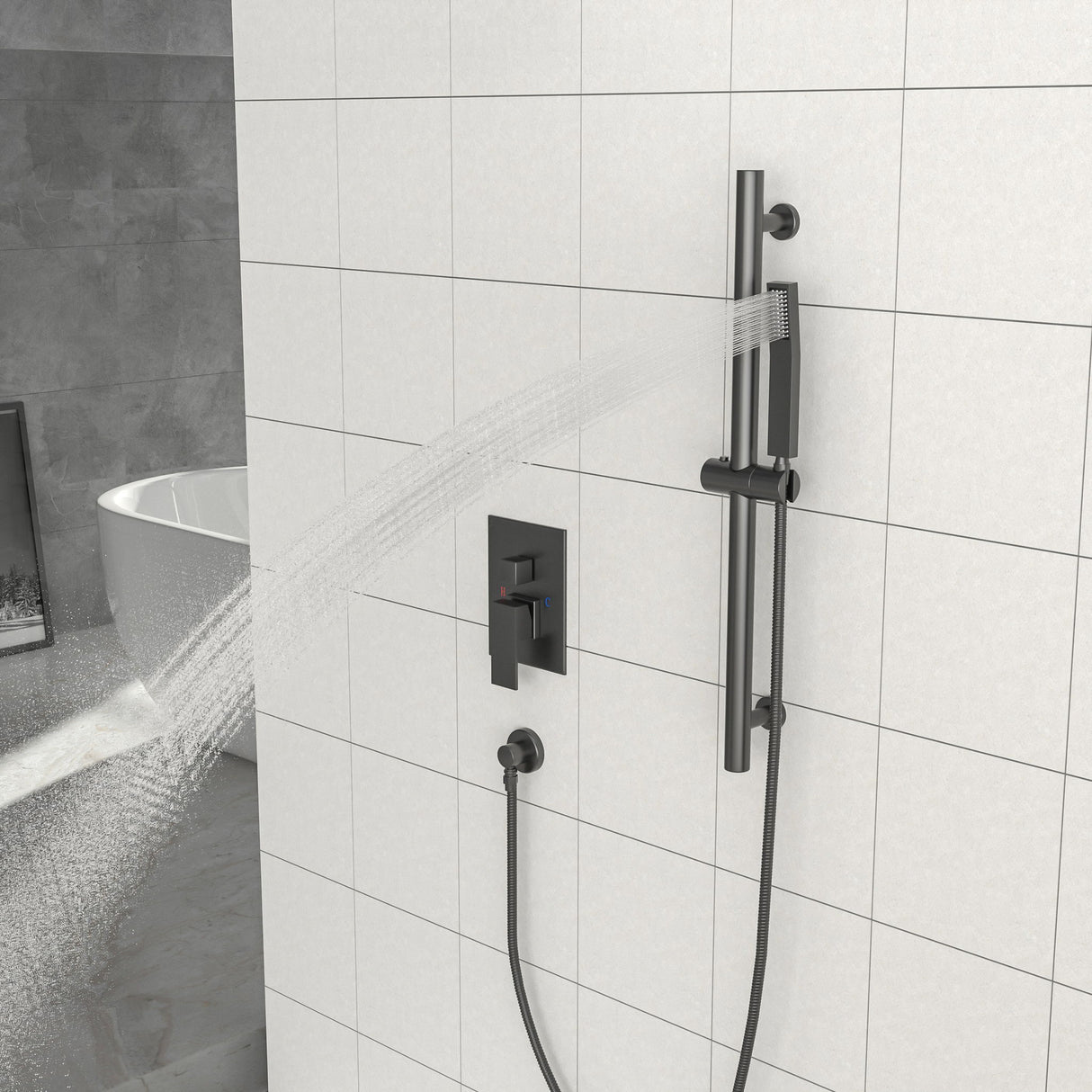Wall Mounted Shower System With Adjustable Slide Bar And Rough In Valve - Matte Black