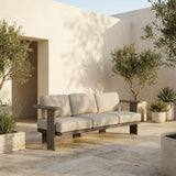 Ciela - Outdoor 3 Seat Sofa With Rattan Trim Aluminum Frame And Clouded Taupe Cushions - Dark Bronze / Gray