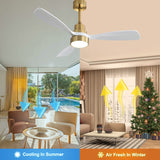 48" Smart Ceiling Fan With Lights, Reversible DC Motor, Remote Control, 3 Blades - Gold / White