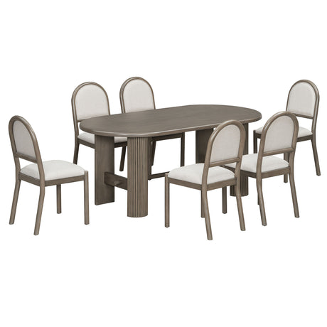 Oval Dining Table Set For 6 With 6 Upholstered Chairs