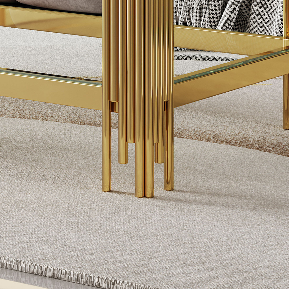 Coffee Table With Double Tier, Rectangular Design - Gold